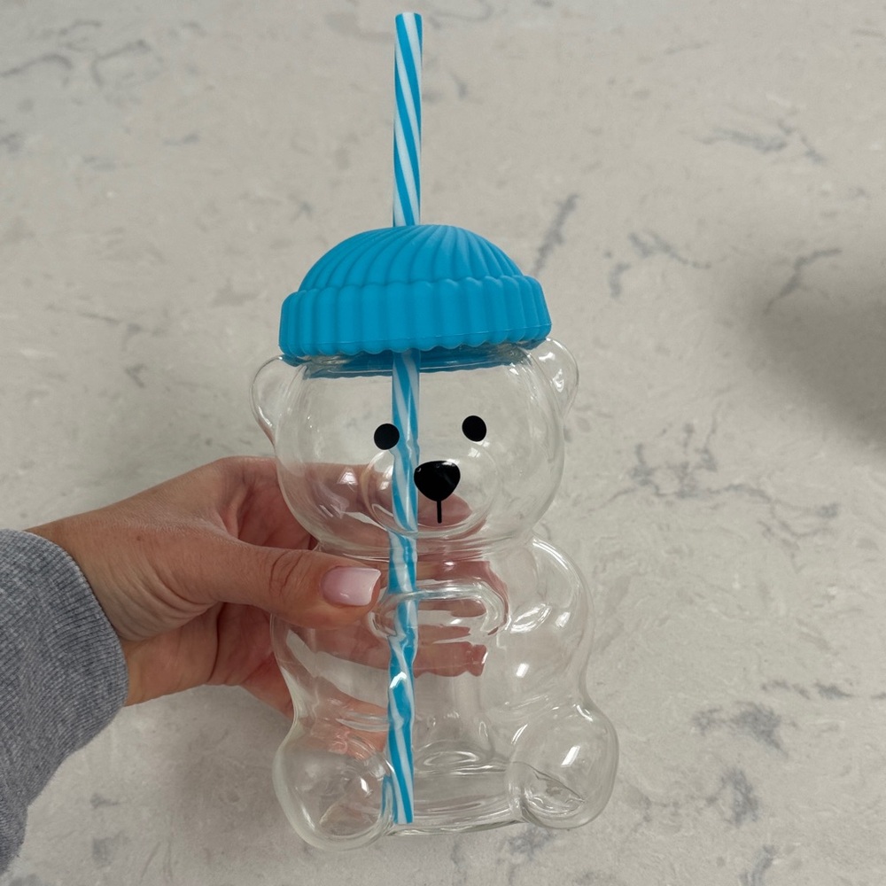 Starbucks Clear Bear Cup with Blue Lid and Straw